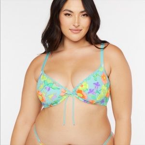 Savage X Fenty Teal Floral Unlined Plunge Bra Free Spirit